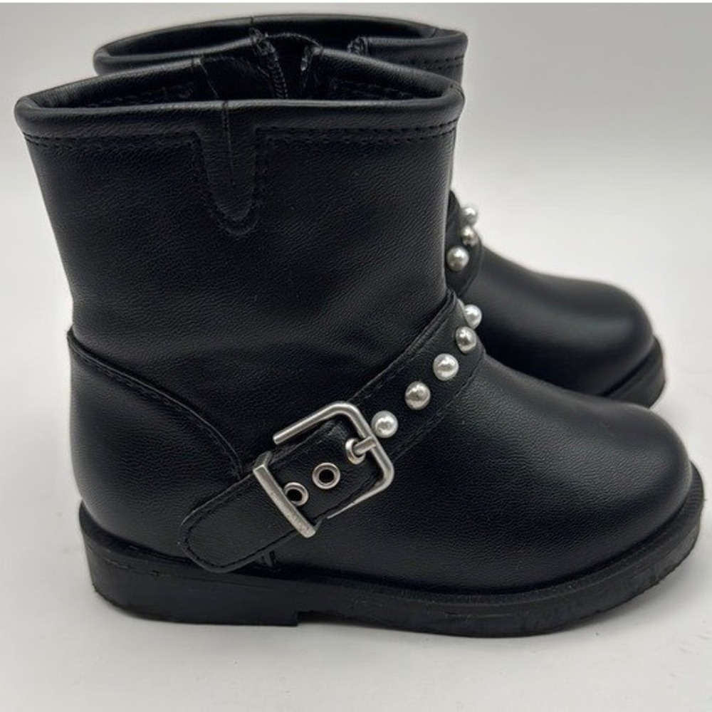 Zara Studded Buckle‎ Fashion Ankle Boots Black Baby Toddler Girl Size 5 22 EU